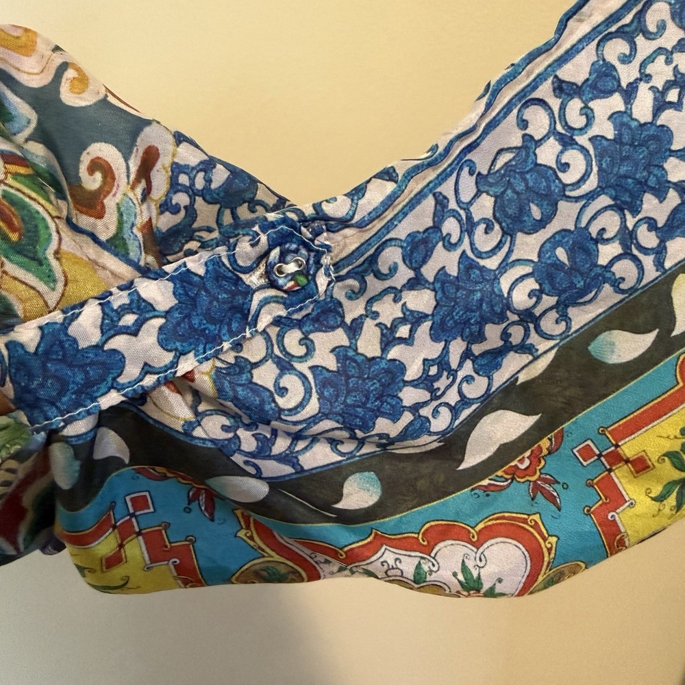 Johnny Was 100% Silk Patchwork Tunic Women's Size Petite L LP Boho Hippie Career - Picture 11 of 12